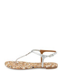 Marion Confetti Quilted T-Strap Sandal, Silver