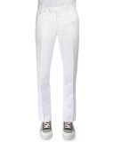 Linen-Blend Flat-Front Trousers, White