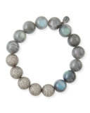 12mm Labradorite & Pave Diamond Beaded Bracelet