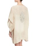 Baltic Embroidered Linen Kimono Coverup, Sand