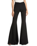 Stretch Silk Bell-Bottom Pants, Black