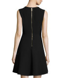 sleeveless split-neck dress w/bow detail, black