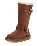Kensington Leather Buckle-Trim Boot, Toast, Youth
