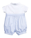 Poplin Colorblock Bubble Shortall, White/Blue, Size 3-9 Months