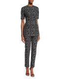 Minnow Jacquard Peplum Top, Black/Ivory