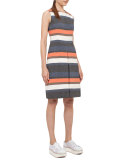 Striped Sleeveless Shift Dress, Orange Pattern