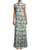 Arwen Short-Sleeve Embroidered Gown