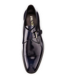 Spazzolato Cap-Toe Monk-Strap Shoe, Blue