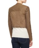 Grommet-Detail Draped Leather Jacket