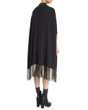 Cashmere Poncho W/Monili Fringe, Onyx