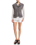 Cap-Sleeve Nubuck Leather Vest