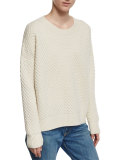 Crewneck Honeycomb-Knit Sweater, Winter White