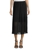 Pleated Chiffon Midi Skirt, Black
