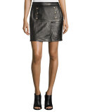 Overlay Leather Mini Skirt, Noir