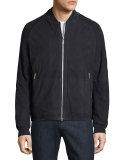 Embossed Suede Bomber Jacket, Navy