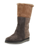 Paulina Fur-Lined Patchwork Tall Boot, Graphite/Combo