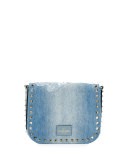 Rockstud Small Butterfly Washed Denim Crossbody Bag, Light Denim