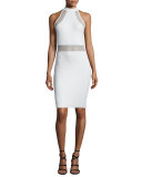 Bette Sleeveless Mesh-Inset Bodycon Dress, White
