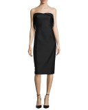 Strapless Sheath Dress W/Mesh Detail, Caviar Black