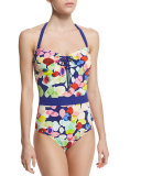 Drop-Print One-Piece Bandeau Swimsuit