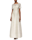 Short-Sleeve Lace Bodice A-line Ball Gown 