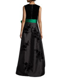 Sleeveless High-Low Combo Gown, Onyx