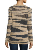 Metallic Yarn Open-Knit Sweater, Black/Gold