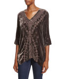 Shobah 3/4-Sleeve Embroidered Velvet Tunic