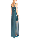 Sleeveless Grid-Print Gown, Wave