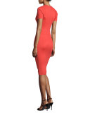 Short-Sleeve Fitted Sheath Dress, Coral