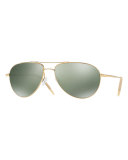 Benedict Mirrored Aviator Sunglasses, Gold/Green