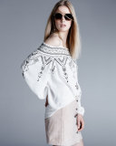 Teagan Off-The-Shoulder Tribal-Print Blouse, White