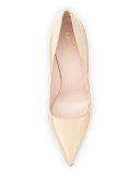 licorice patent leather point-toe pump, powder