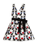 Sleeveless Pleated Fit-and-Flare Kitty Dress, Black/White, Size 7-14
