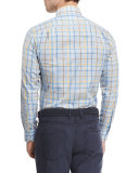 Cape Plaid Long-Sleeve Sport Shirt, Light Blue