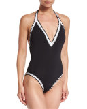 Summer Vibe Deep V One-Piece Maillot Swimsuit, Black