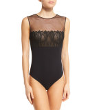 Corolle Illusion-Neck Bodysuit, Black