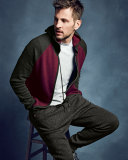 Cashmere-Cotton Colorblock Front-Zip Hoodie, Claret/Derby Gray