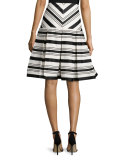 Emmerson Striped Box-Pleat Skirt, Black/White