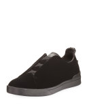Couture Triple-Strap Velvet Low-Top Sneaker, Black