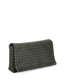 Small Intrecciato Flap Clutch Bag w/Strap, Gray