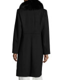 Long Fur-Trimmed Wool Tuxedo Coat