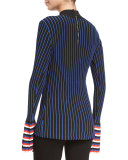 Striped Crewneck Pullover Sweater, Nero
