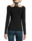 Long-Sleeve Choker Top, Black