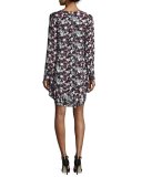 Franklin Floral Silk Flounce Dress, Black/Navy/Red/White