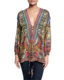 Embellished Lace-Up Silk Top, Kingdom Call