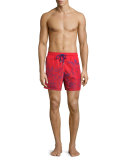 Mahina Bubble-Print Turtle Swim Trunks, Poppy