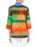 3/4-Sleeve Baseball-Net Print Blouse, Multi Colors