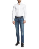 Straight-Fit High-Low Selvedge Denim Jeans, Indigo