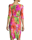 Florien 3/4-Sleeve Printed Ruched Dress